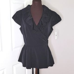 Diane vonFurstenberg wrap top with Ruched Neckline & Cap Sleeves,  Size …